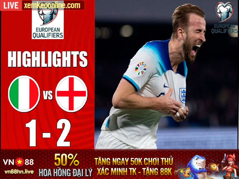Highlights Vòng Loại Euro | Ý 1- Anh