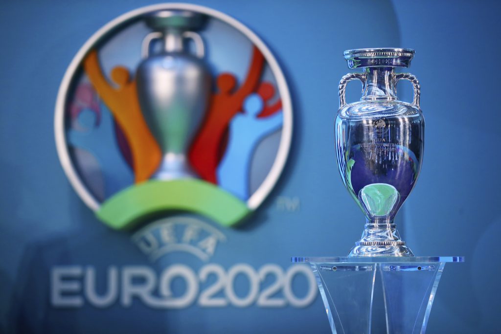 uefa euro 2020 trophy on stand