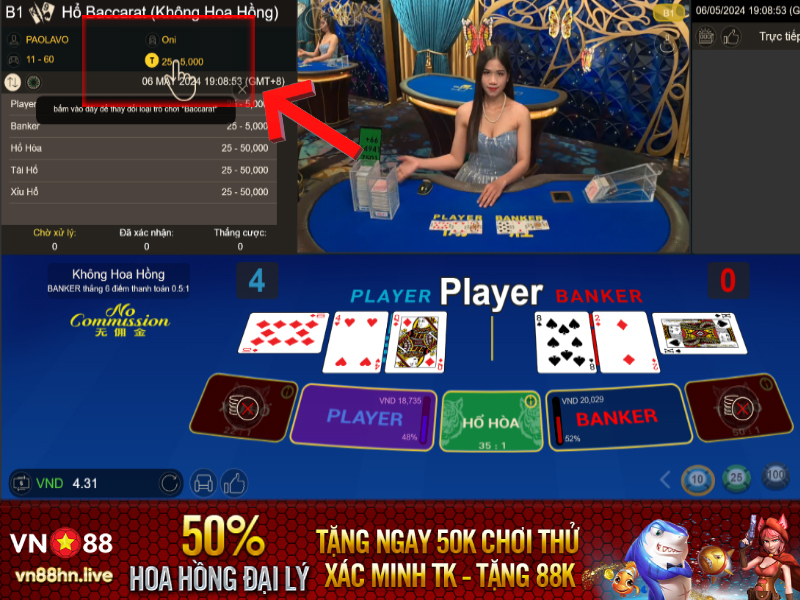 KHÁM PHÁ KIỂU CƯỢC MỚI TẠI CASINO VN88: HỔ BACCARAT - CƯỢC 1 ĂN GẤP 50 LẦN!